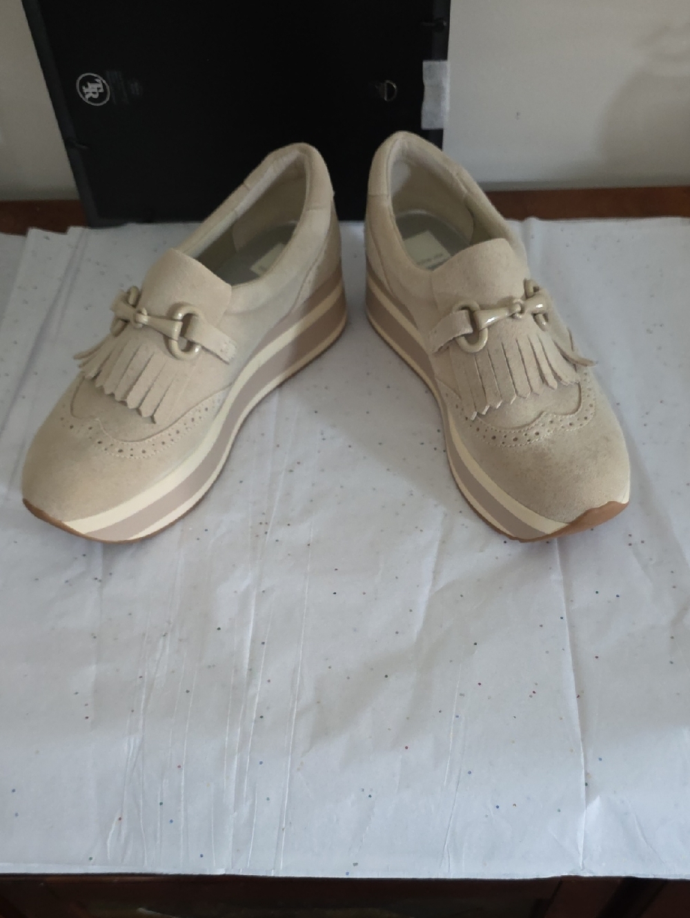 Dolce Vita Beige Suede Fringe Platform Loafers with Bit